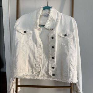 Q2 White Frayed Denim Jacket